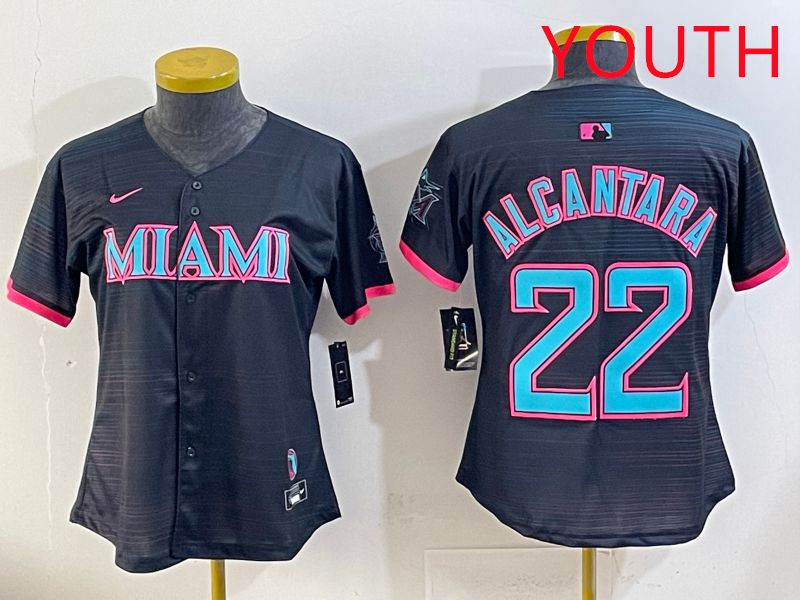 Youth Miami Marlins #22 Alcantara Black Joint Name Nike MLB Jersey style 1